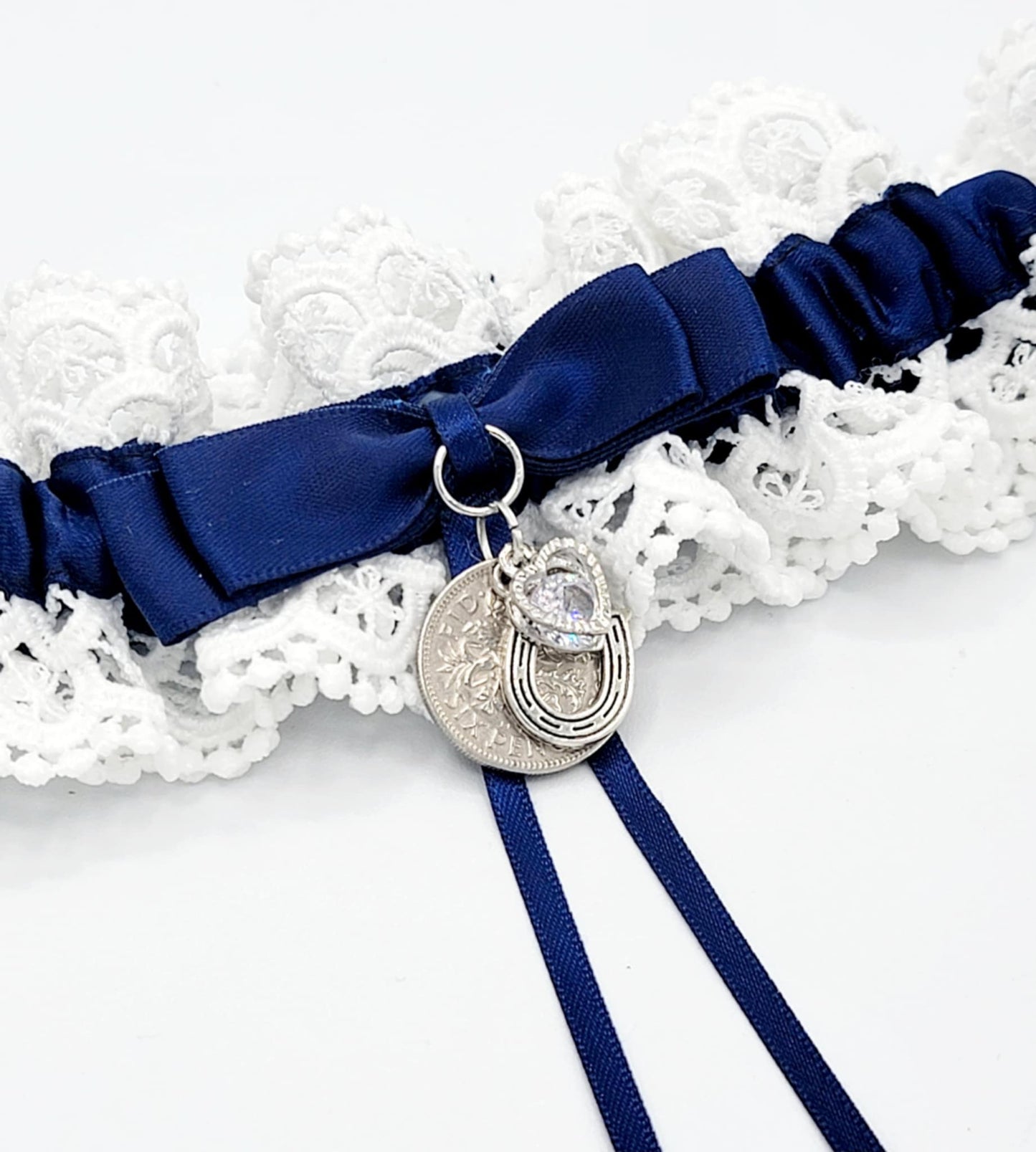 Garter Wedding Navy or Royal Blue Something Blue Sixpence Horseshoe Bride Gift Hen Party Free Gift Bag Tag Free Postage Royal Blue