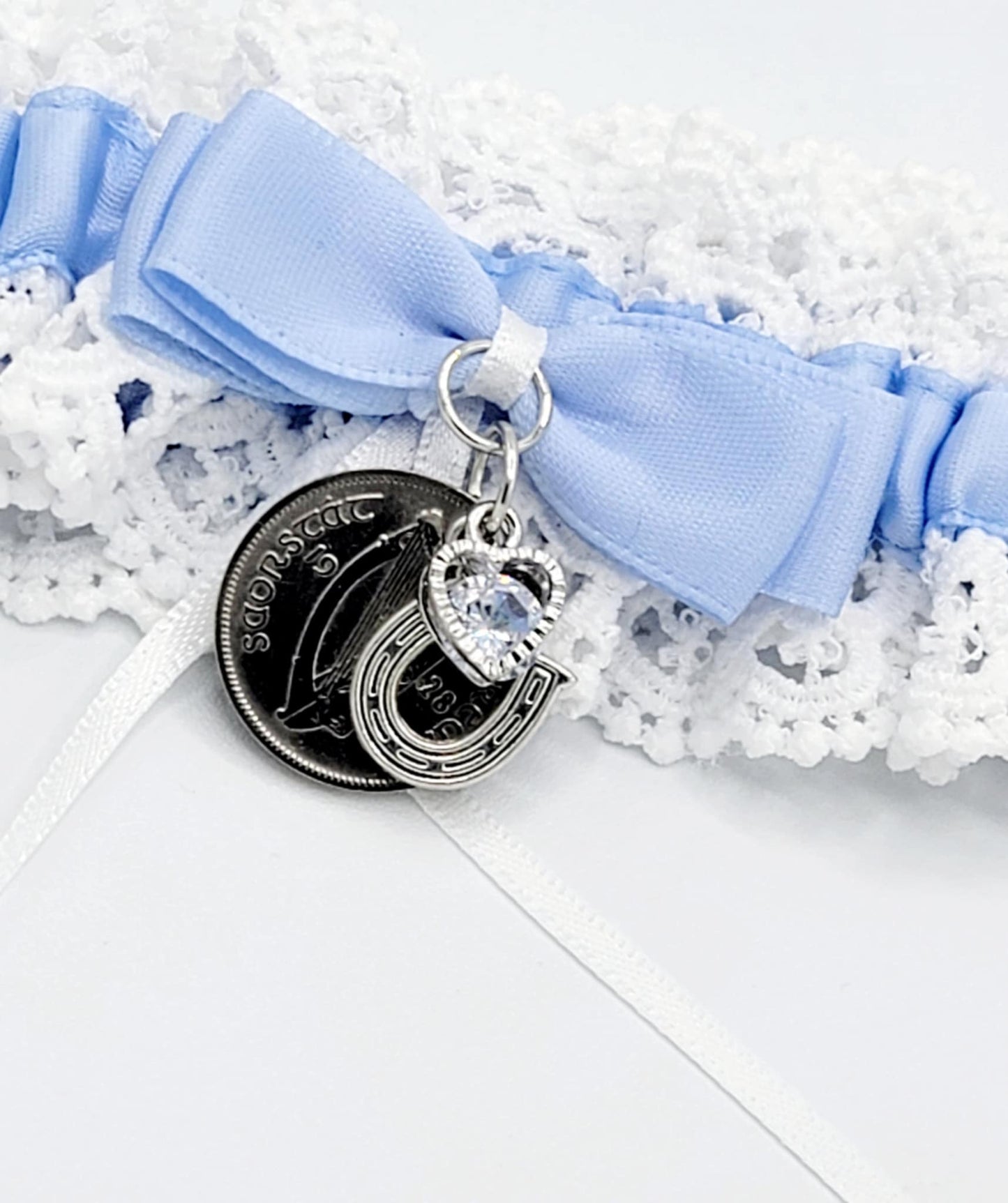 Garter Wedding IRISH SIXPENCE Something Blue Sixpence Horseshoe Bride Gift Hen Party Free Gift Bag Tag Free Postage