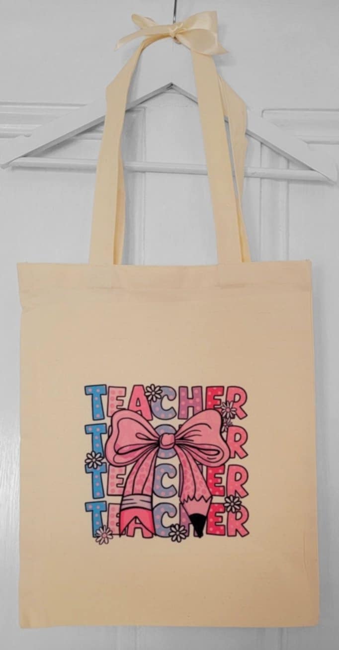 TEACHER GIFT TOTE BAG HAND PRINTED