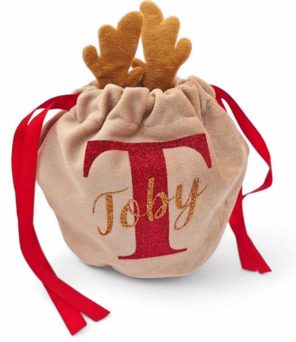 Personalised Christmas Treat Bag Rudolf Reindeer, Christmas Eve Sweet/ Gift bag or Reindeer food bag - Gorgeous Christmas Gift Sack