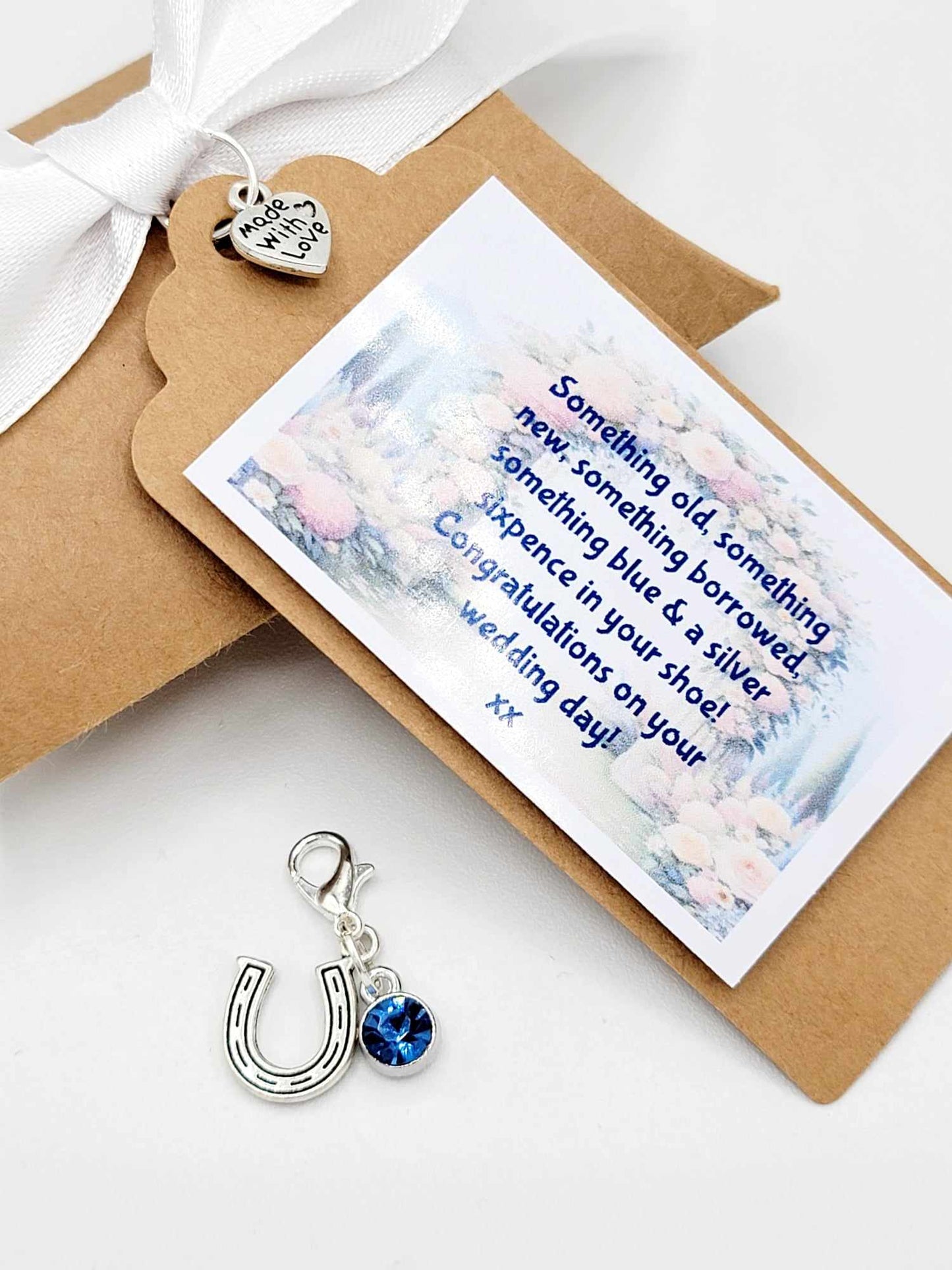 Something Blue Charm Wedding Gift GARTER/BOUQUET BRIDAL Lucky Sixpence Gift Box
