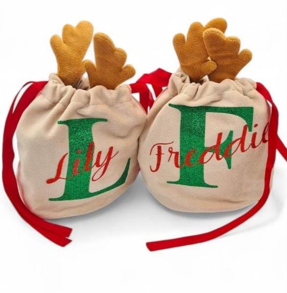 Personalised Christmas Treat Bag Rudolf Reindeer, Christmas Eve Sweet/ Gift bag or Reindeer food bag - Gorgeous Christmas Gift Sack
