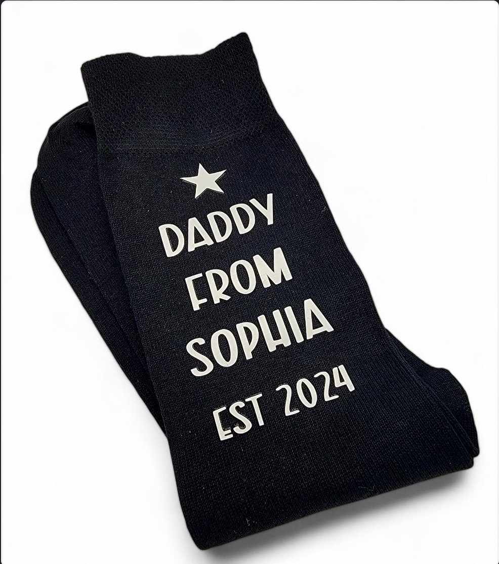 Daddy Est (any year) Daddy to Be / Step Dad / G/Dad- Socks - Father's Day - Gift From Bump - Gift Dad With Gift Bag