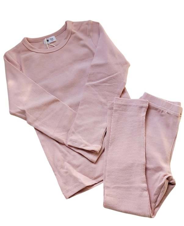 Kids Tales 2 Piece Solid Brushed Fleece Cotton Child High Waist Lounge Wear