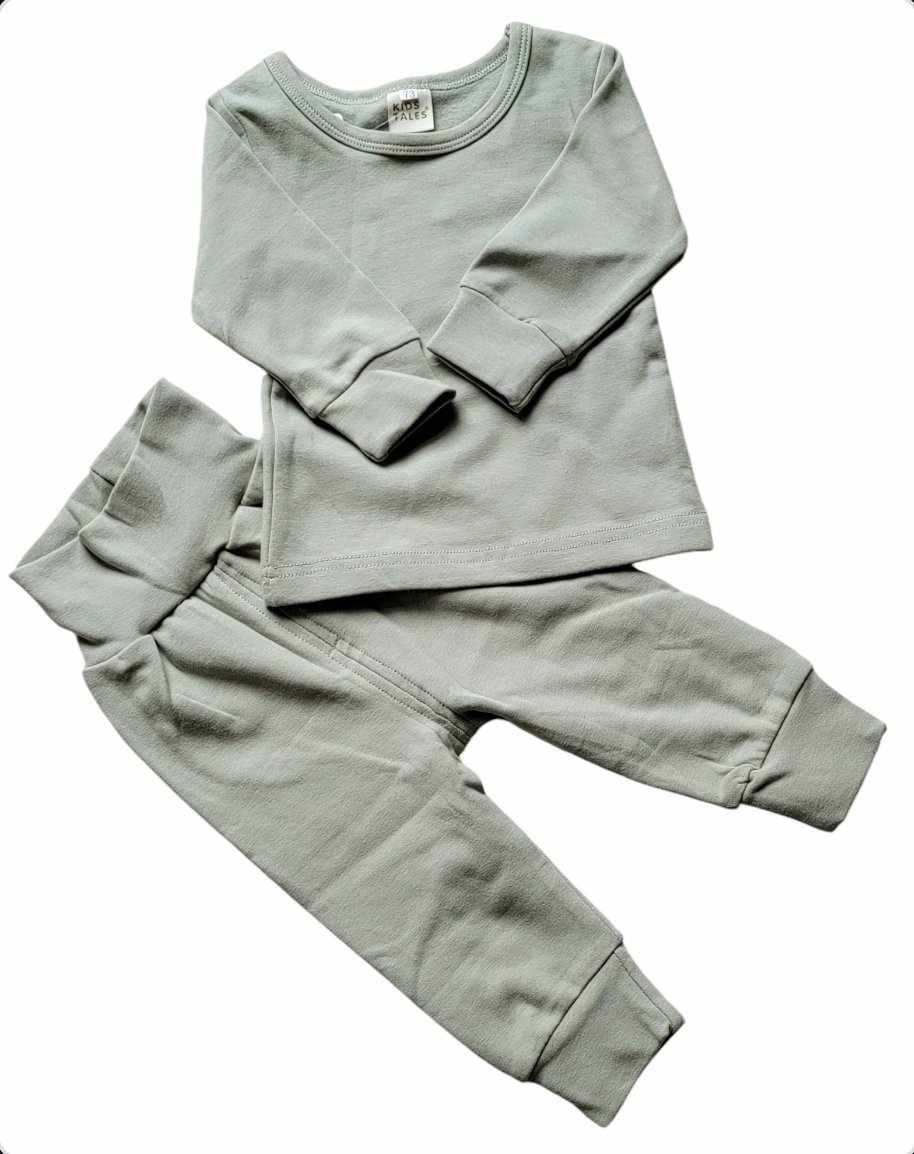 Kids Tales 2 Piece Solid Brushed Fleece Cotton Child High Waist Lounge Wear