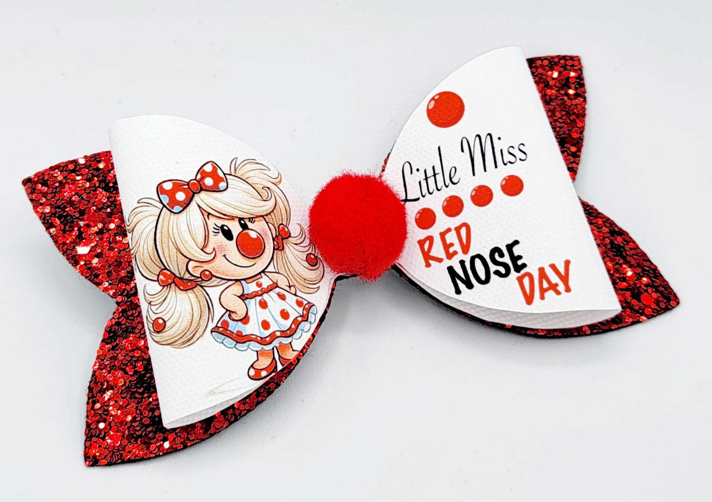 Red nose day hair bow, girls hair bows, hair clips, girls accessories. Pair of 2