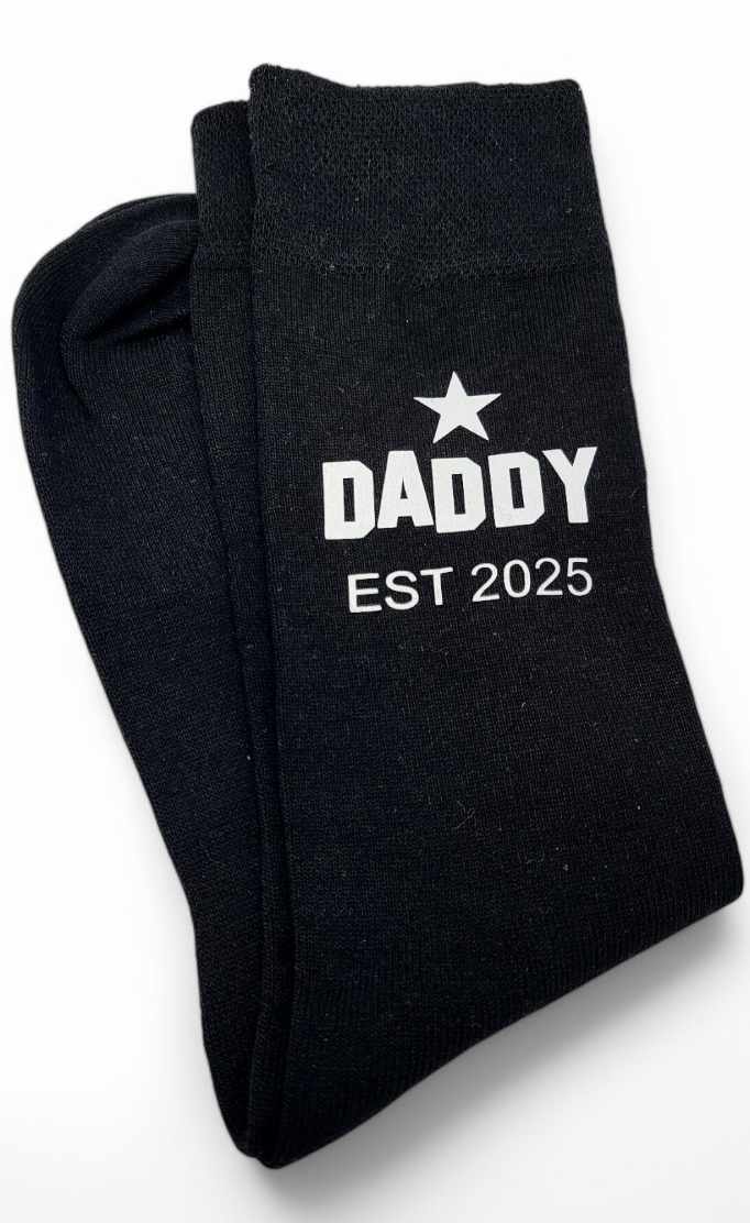 Daddy Est (any year) Daddy to Be / Step Dad / G/Dad- Socks - Father's Day - Gift From Bump - Gift Dad With Gift Bag