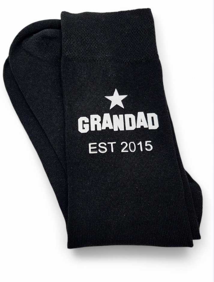 Grandad/Great Grandad Est ANY YEAR Daddy to Be / Step Dad / G/Dad- Socks - Father's Day - Gift From Bump - Gift Dad With Gift Bag