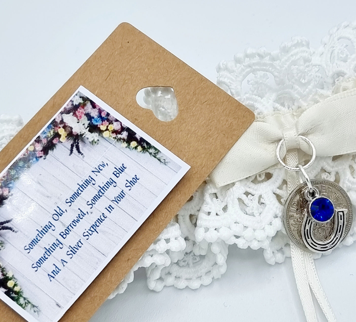 Garter Wedding Something Blue Sixpence Horseshoe Bride Gift Hen Party Free Gift Bag Tag Free Postage