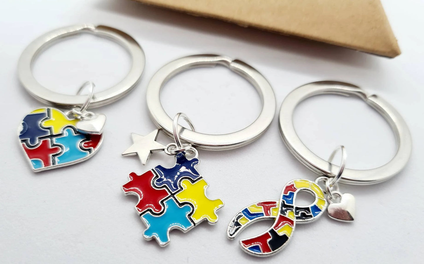 Autism Awareness Jigsaw Keyring Bag Charm Free Organza Bag Gift Box