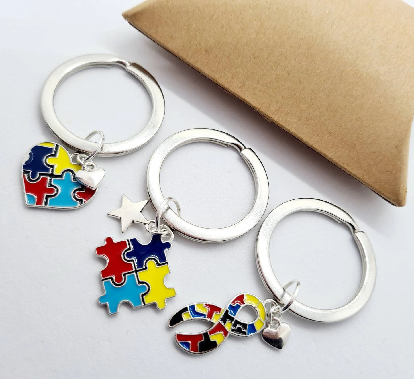 Autism Awareness Jigsaw Keyring Bag Charm Free Organza Bag Gift Box