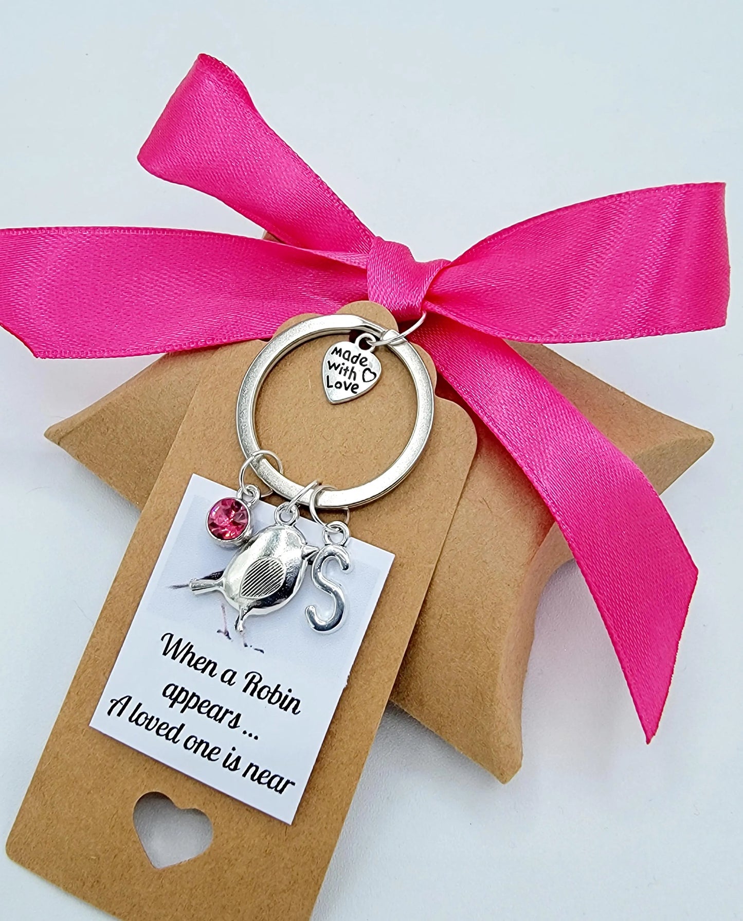 Robins Appear When Loved Ones Are Near In Loving Memory Personalised, Keyring, Gift Box, Gift Card/Tag Initial Handmade