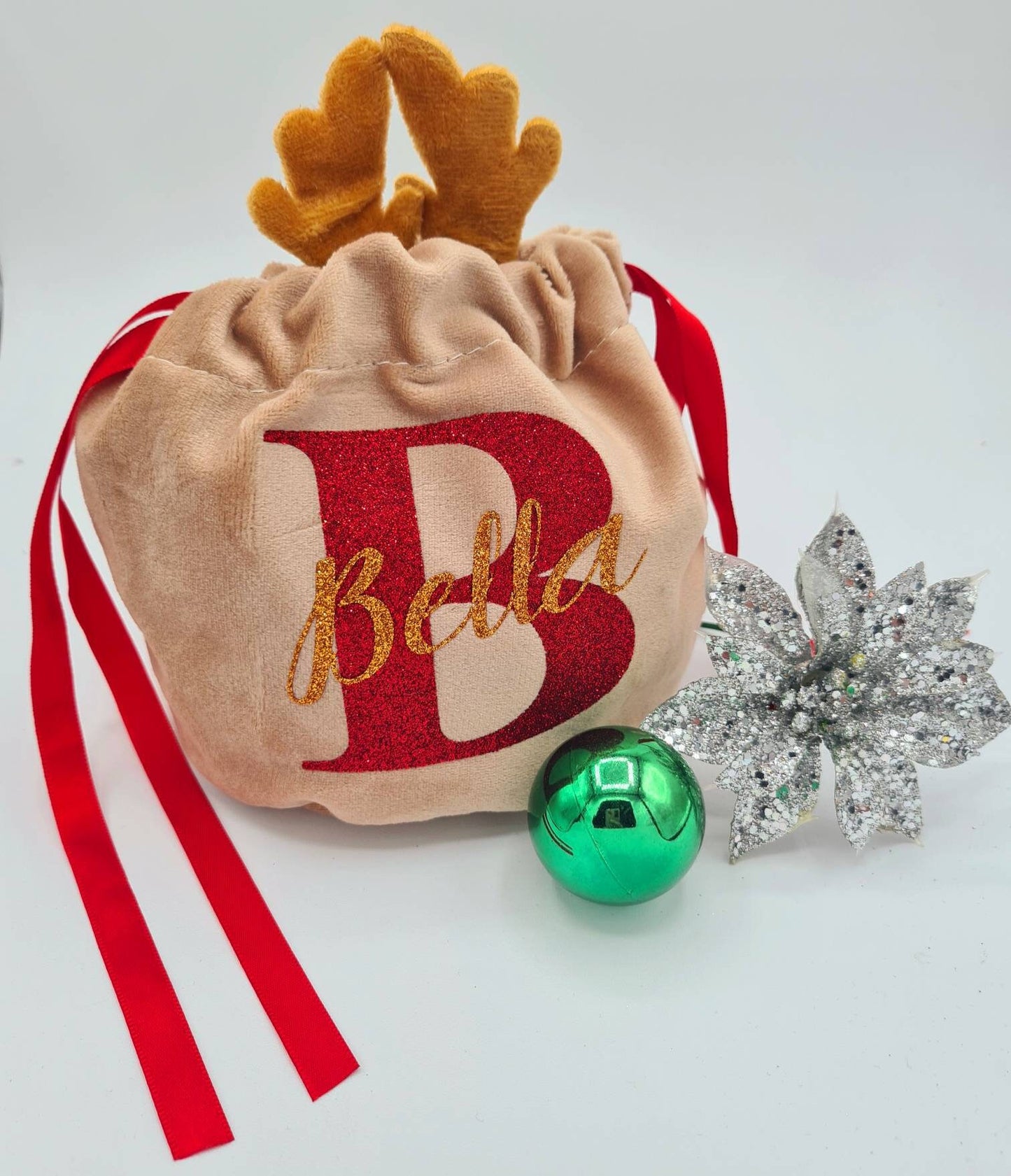 Personalised Christmas Treat Bag Rudolf Reindeer, Christmas Eve Sweet/ Gift bag or Reindeer food bag - Gorgeous Christmas Gift Sack