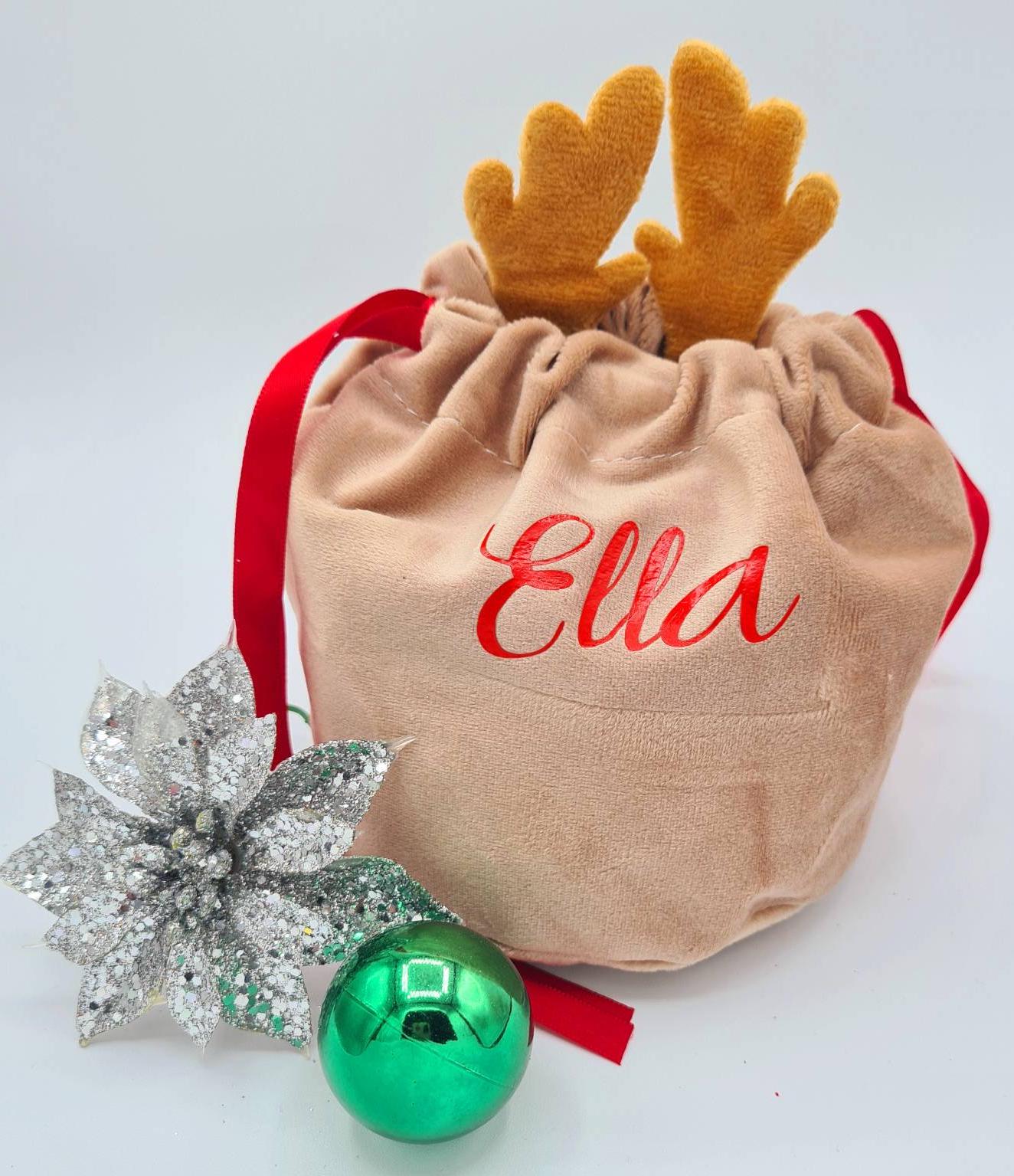 Personalised Christmas Treat Bag Rudolf Reindeer, Christmas Eve Sweet/ Gift bag or Reindeer food bag - Gorgeous Christmas Gift Sack