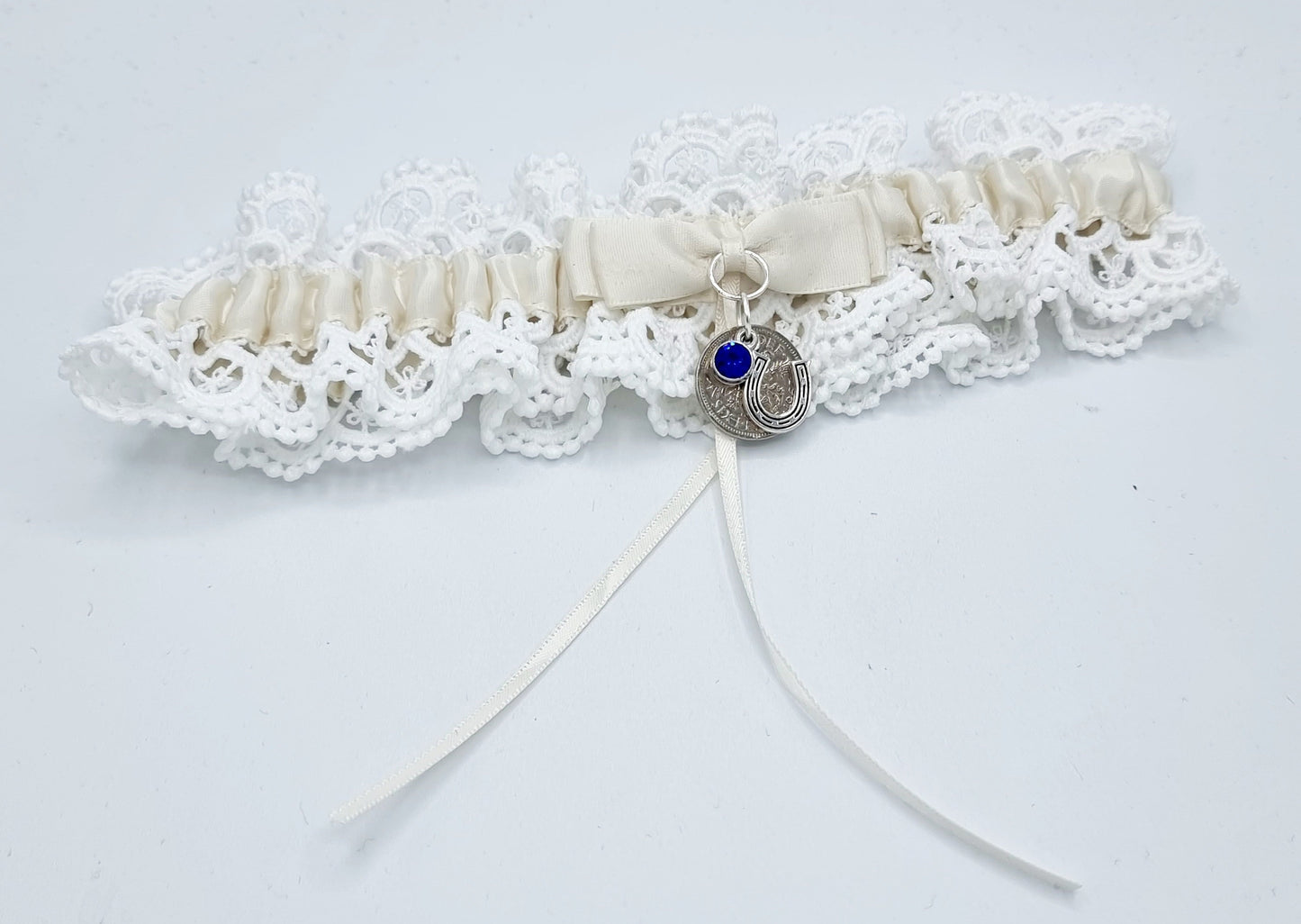 Garter Wedding Something Blue Sixpence Horseshoe Bride Gift Hen Party Free Gift Bag Tag Free Postage