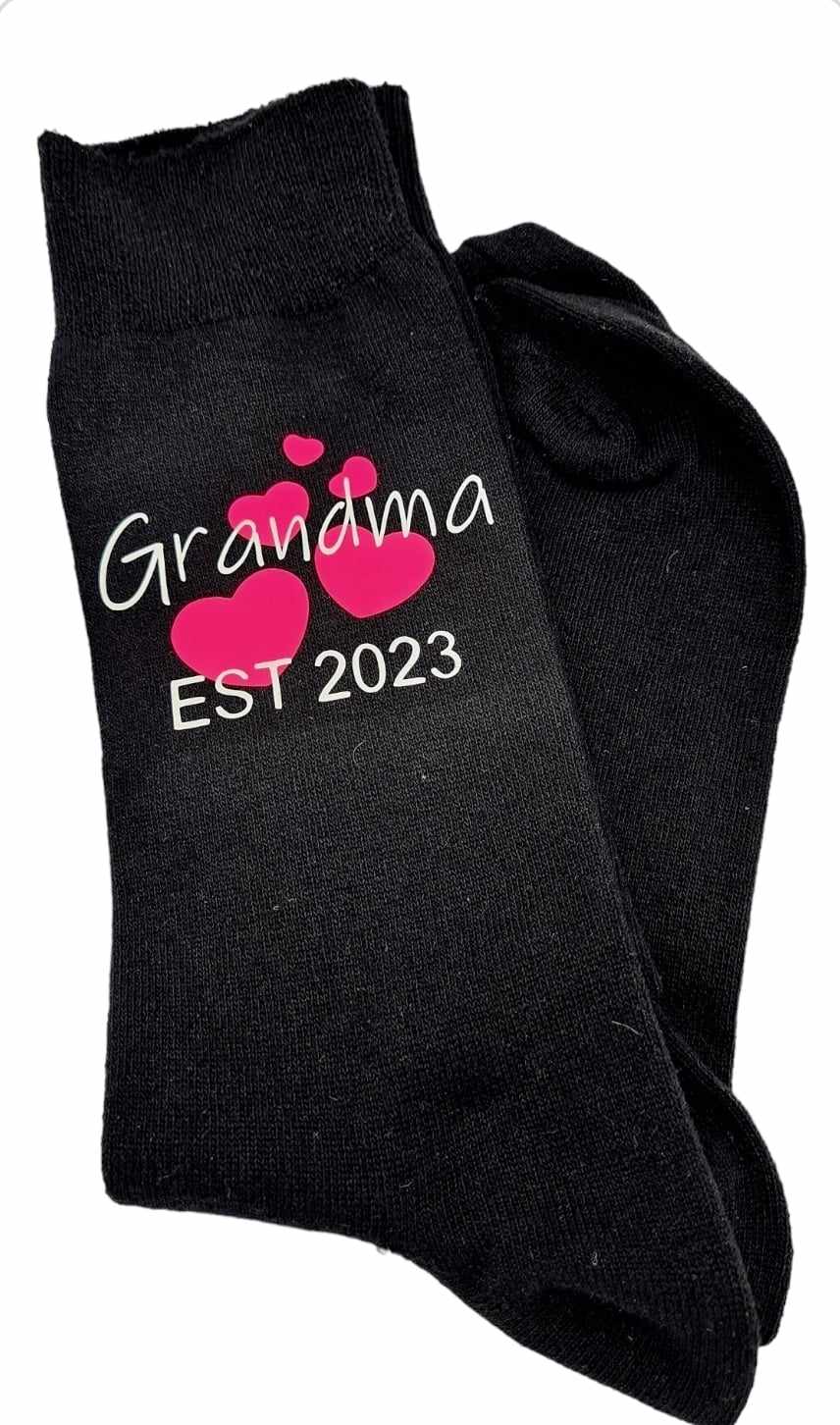Mummy Grandma Nannan Aunty Cousin Est 2024 Socks Any year added Personalised Socks Black