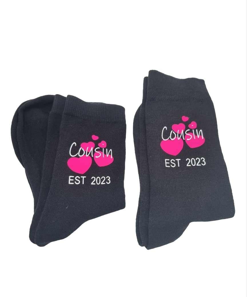 Mummy Grandma Nannan Aunty Cousin Est 2024 Socks Any year added Personalised Socks Black