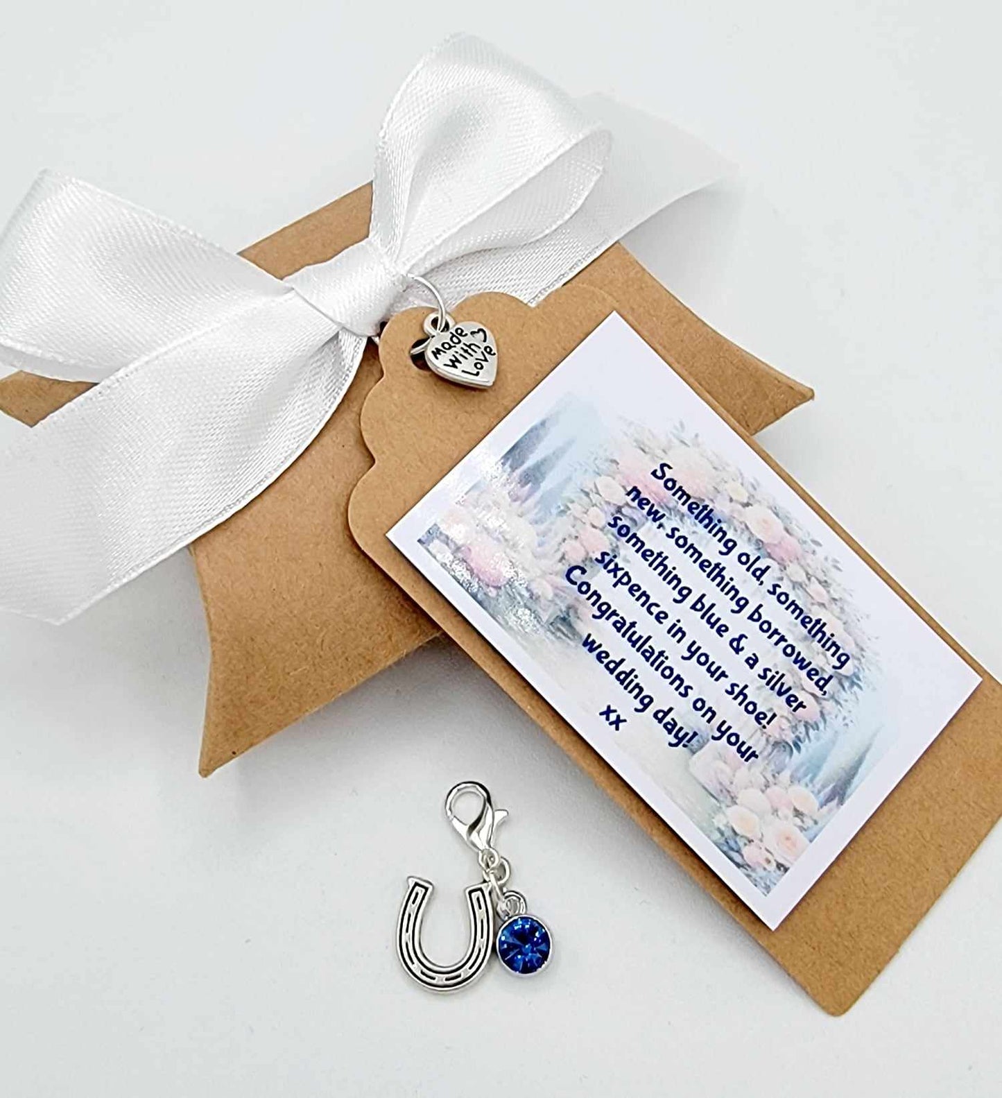 Something Blue Charm Wedding Gift GARTER/BOUQUET BRIDAL Lucky Sixpence  Gift Box