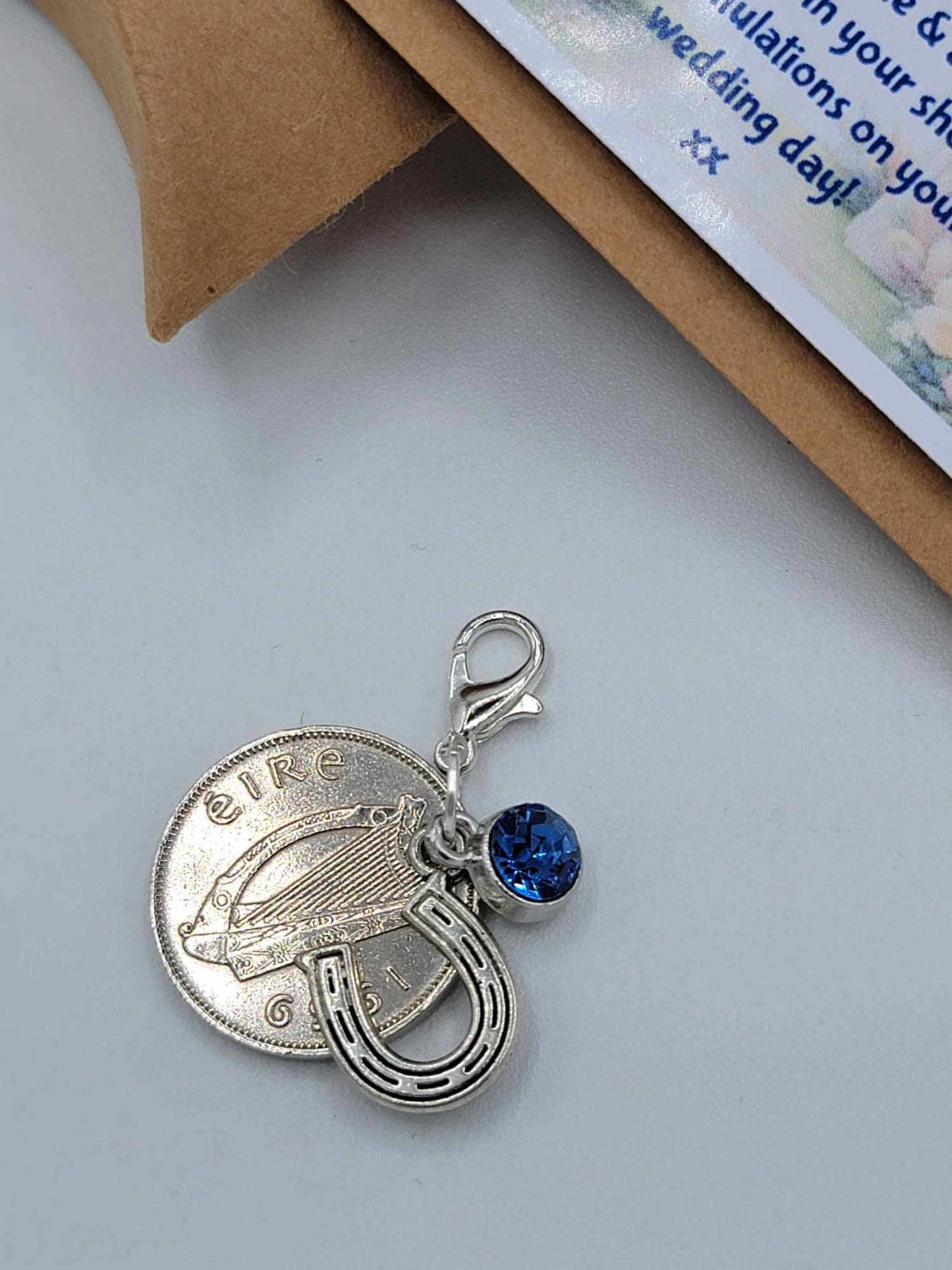 Irish Sixpence Something Blue Horseshoe Wedding Gift GARTER/BOUQUET BRIDAL Lucky Sixpence  Gift Box