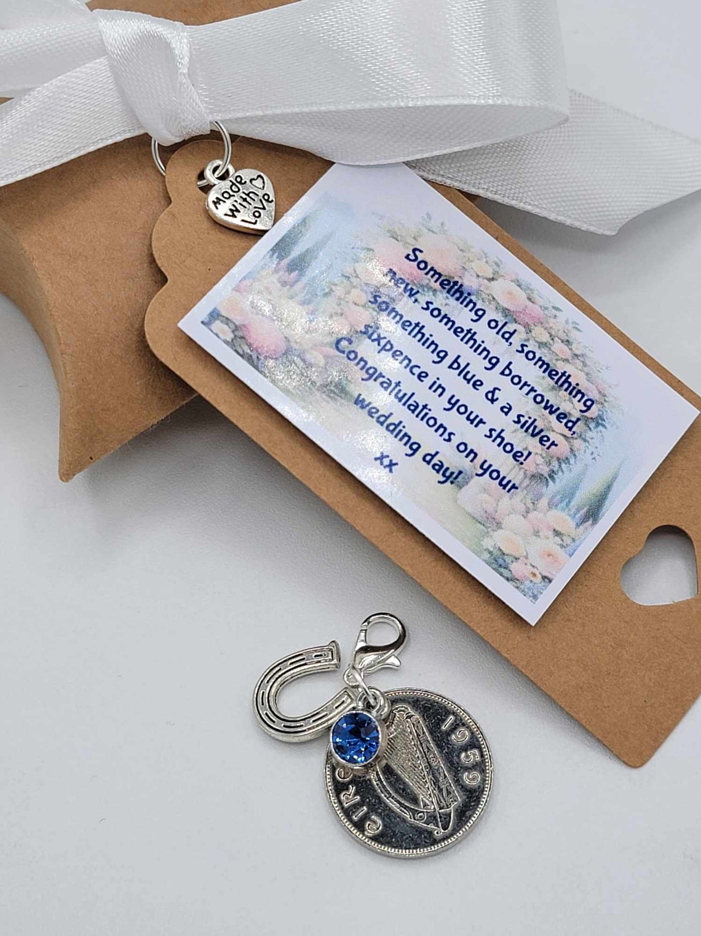 Irish Sixpence Something Blue Horseshoe Wedding Gift GARTER/BOUQUET BRIDAL Lucky Sixpence  Gift Box