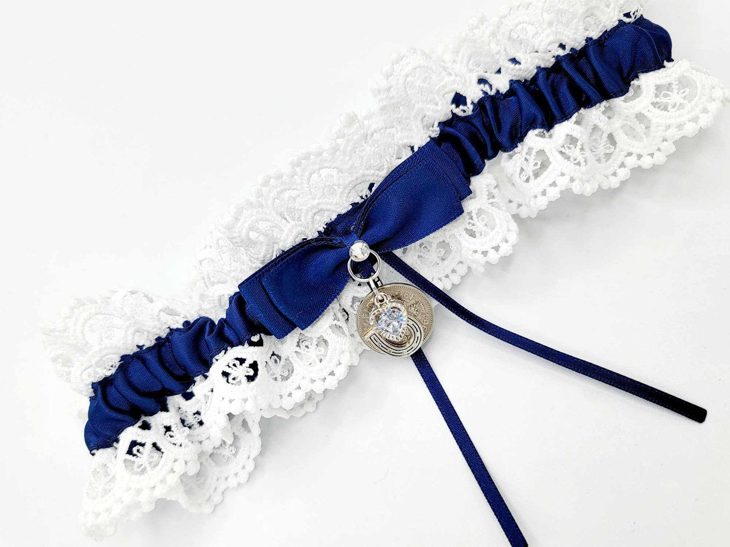 Garter Wedding Navy or Royal Blue Something Blue Sixpence Horseshoe Bride Gift Hen Party Free Gift Bag Tag Free Postage Royal Blue