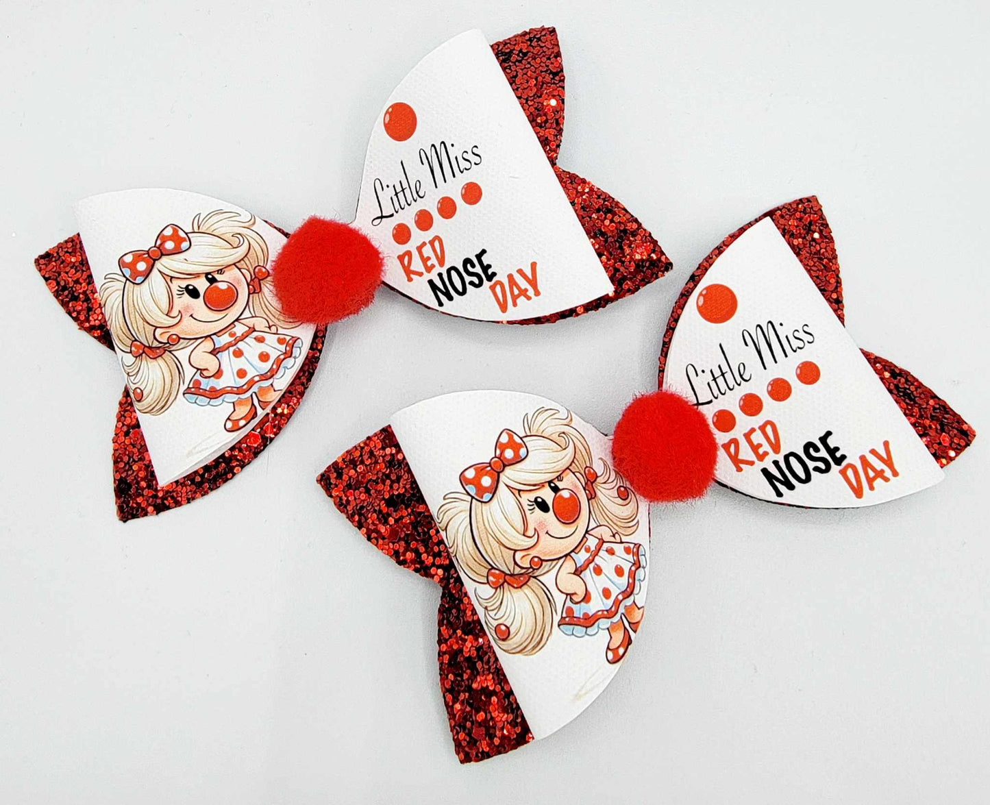 Red nose day hair bow, girls hair bows, hair clips, girls accessories. Pair of 2
