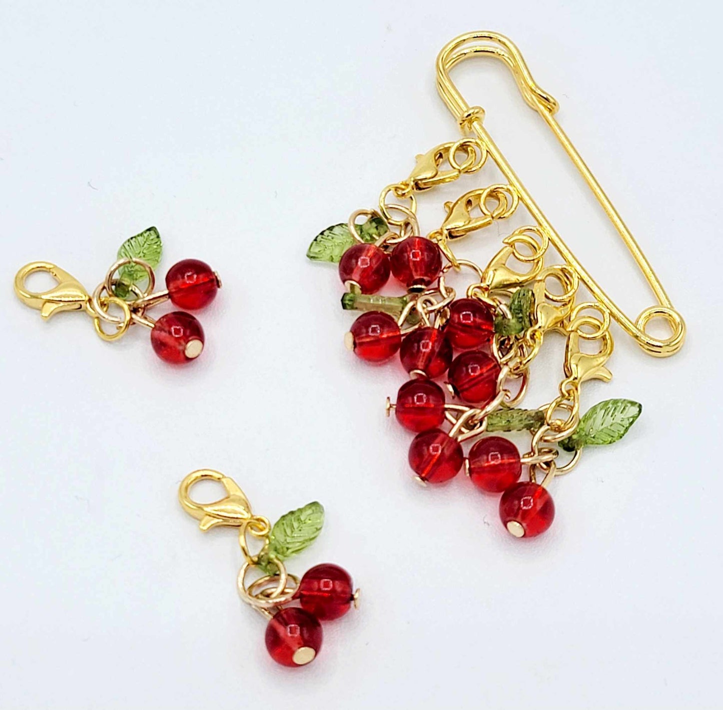 Cute Mini Cherry Charms Sewing Tools Stitch Markers Knitting Locking Crochet Markers with Lobster Claw Clasp