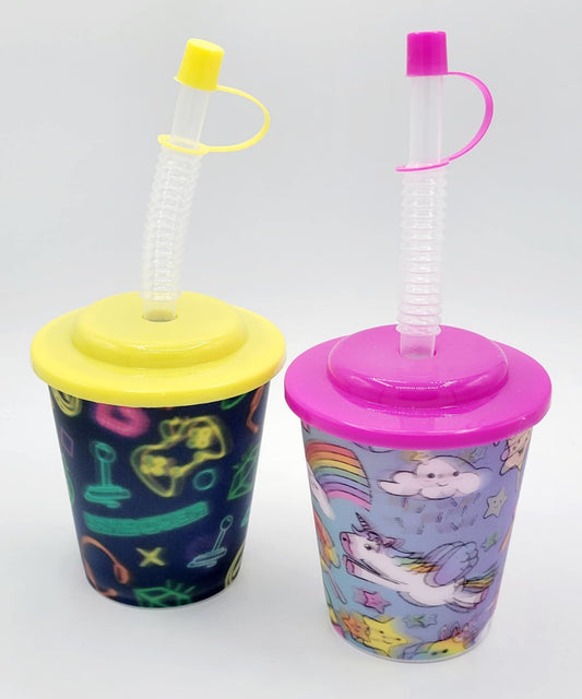 3D COLD CUPS WITH LIDS AND STRAWS UNICORN & GAMER STYLE