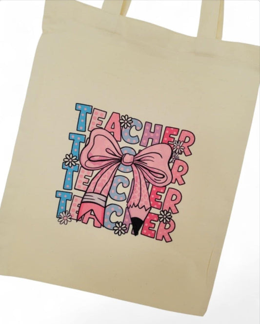 TEACHER GIFT TOTE BAG HAND PRINTED