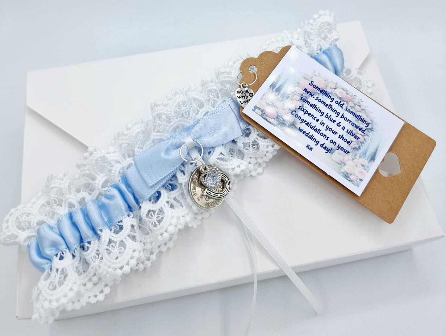 Garter Wedding Gift Boxed Something Blue Sixpence Horseshoe Bride Gift Hen Party Free Gift Bag Tag Free Postage