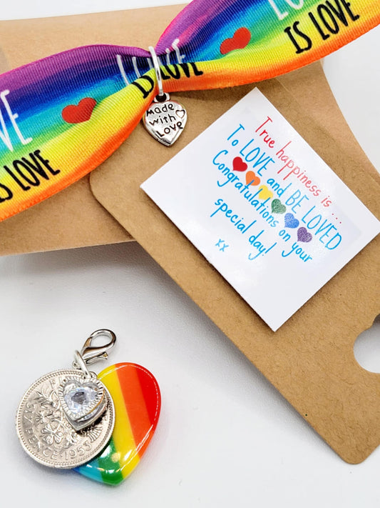 PRIDE LGBT WEDDING CEREMONY KEEPSAKES BOUQUET GARTER CHARMS BUTTON HOLE